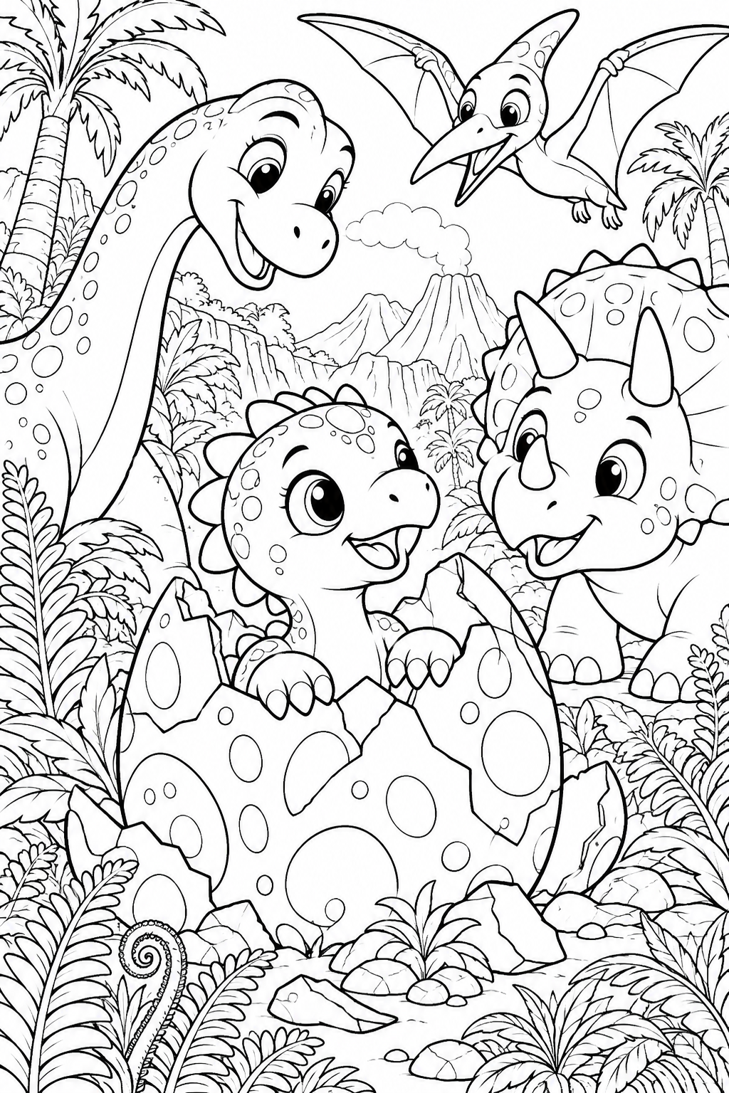 An egg with a surprise - black-and-white coloring illustration