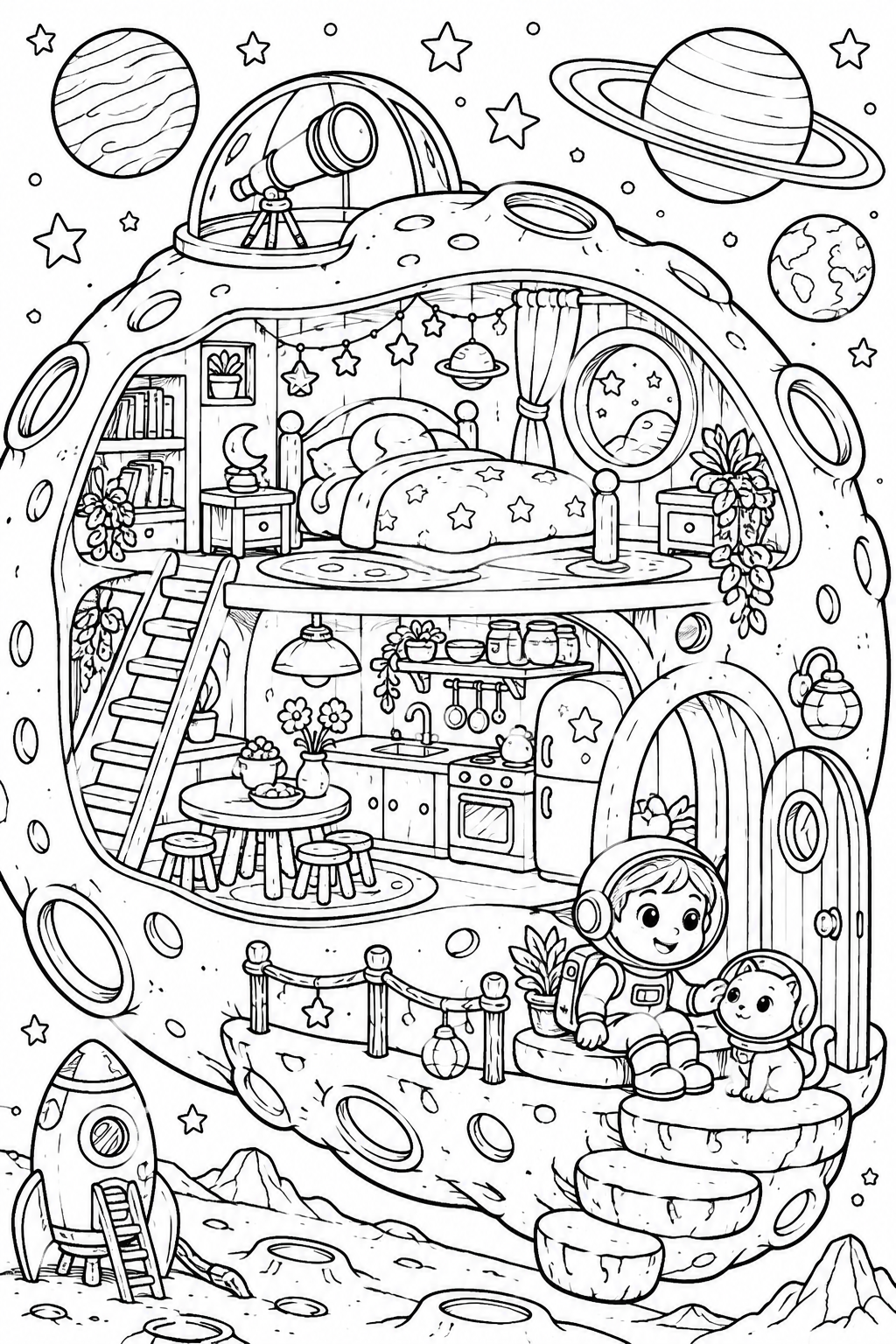 Space Explorers coloring book preview