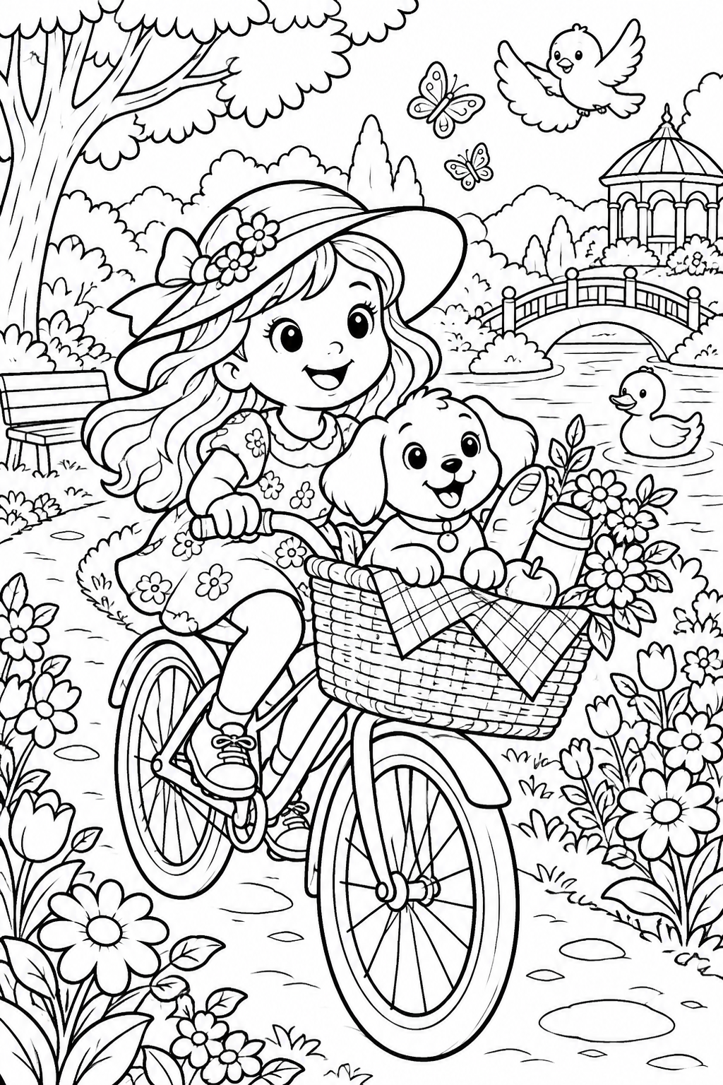 Your dream bicycle - black-and-white coloring illustration